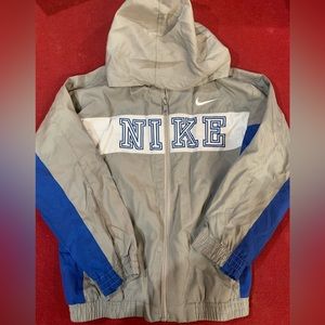 Kid’s Size 7 Grey & Blue Nike Lightweight Spring Jacket with Roll Up Hood VGC